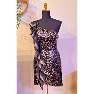 Sequin Dress Vintage Black and Silver Strapless 90s Glam- Tony Bowls Size 4